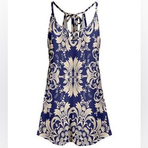 Lily Navy & Cream Arabesque Crisscross-Strap Sleeveless Tunic